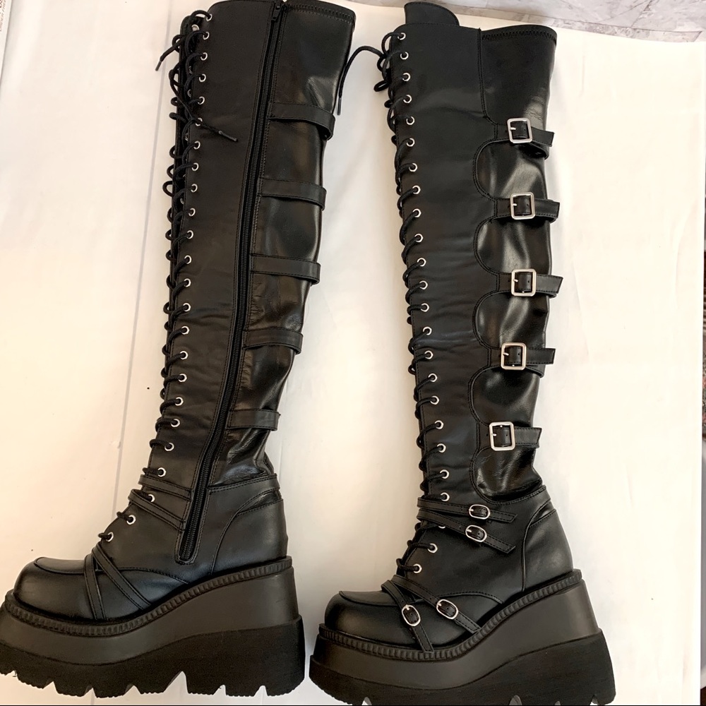 Demonia Shaker 350 Over the Knee Goth Platform Boots